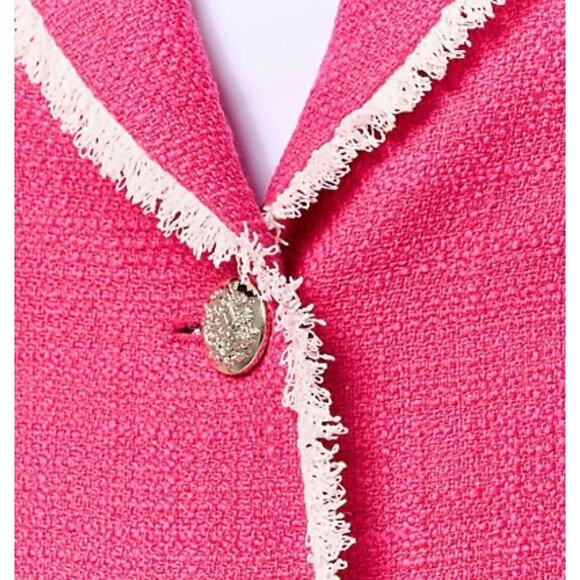 QVC Susan Graver Tweed Shawl Collar Blazer w/ Fray Trim Pink&White NWOT Size 18W - Picture 3 of 10